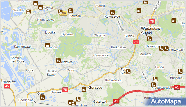 mapa Czyżowice gmina Gorzyce, Czyżowice gmina Gorzyce na mapie Targeo