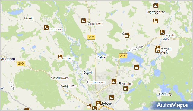 mapa Dąbie gmina Bytów, Dąbie gmina Bytów na mapie Targeo