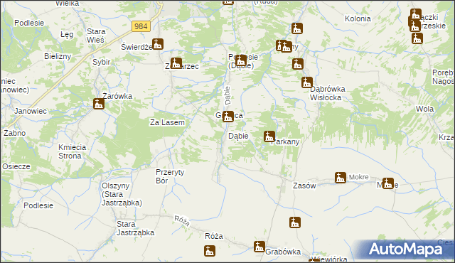 mapa Dąbie gmina Radomyśl Wielki, Dąbie gmina Radomyśl Wielki na mapie Targeo