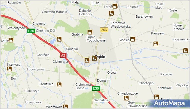 mapa Dąbie powiat kolski, Dąbie powiat kolski na mapie Targeo