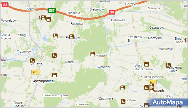 mapa Dąbrowa gmina Buczek, Dąbrowa gmina Buczek na mapie Targeo