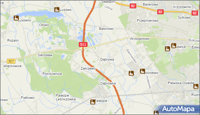 mapa Dąbrowa gmina Dopiewo, Dąbrowa gmina Dopiewo na mapie Targeo