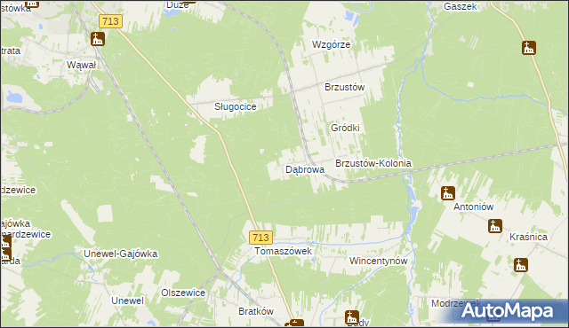 mapa Dąbrowa gmina Inowłódz, Dąbrowa gmina Inowłódz na mapie Targeo