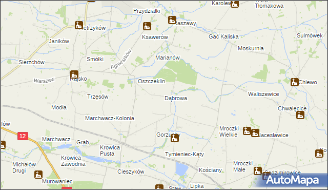 mapa Dąbrowa gmina Koźminek, Dąbrowa gmina Koźminek na mapie Targeo