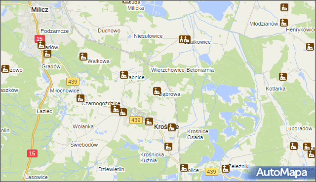 mapa Dąbrowa gmina Krośnice, Dąbrowa gmina Krośnice na mapie Targeo