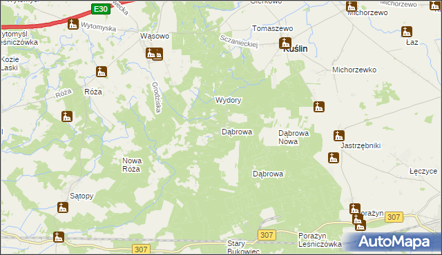 mapa Dąbrowa gmina Kuślin, Dąbrowa gmina Kuślin na mapie Targeo