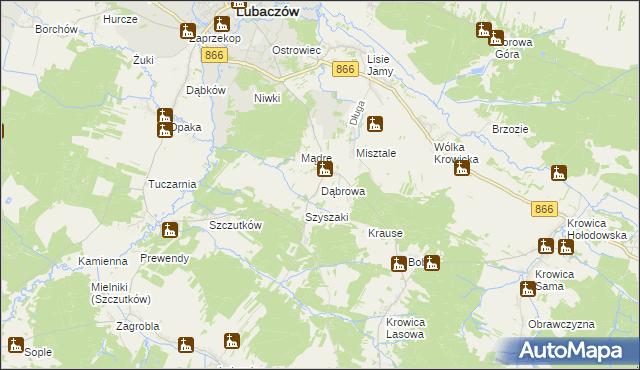 mapa Dąbrowa gmina Lubaczów, Dąbrowa gmina Lubaczów na mapie Targeo