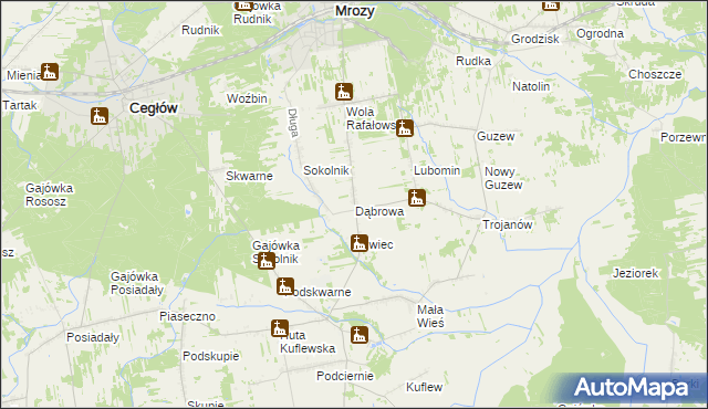 mapa Dąbrowa gmina Mrozy, Dąbrowa gmina Mrozy na mapie Targeo