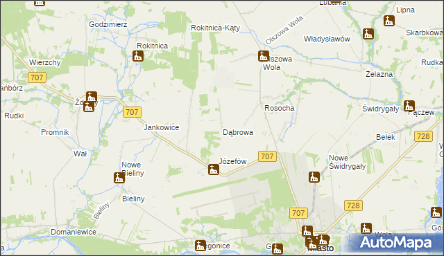 mapa Dąbrowa gmina Nowe Miasto nad Pilicą, Dąbrowa gmina Nowe Miasto nad Pilicą na mapie Targeo