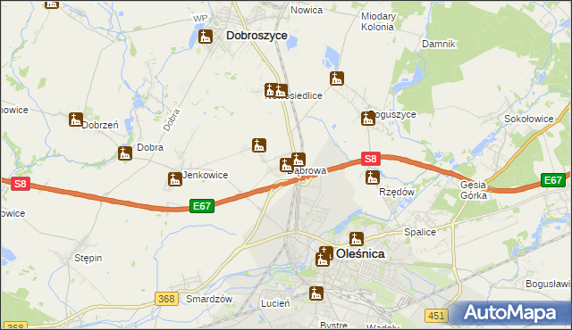 mapa Dąbrowa gmina Oleśnica, Dąbrowa gmina Oleśnica na mapie Targeo