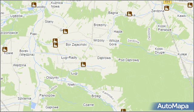 mapa Dąbrowa gmina Przystajń, Dąbrowa gmina Przystajń na mapie Targeo