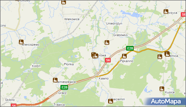 mapa Dąbrowa gmina Sianów, Dąbrowa gmina Sianów na mapie Targeo