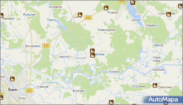 mapa Dąbrowa gmina Śrem, Dąbrowa gmina Śrem na mapie Targeo