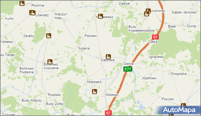 mapa Dąbrowa gmina Strzegowo, Dąbrowa gmina Strzegowo na mapie Targeo