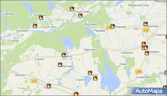 mapa Dąbrowa gmina Wronki, Dąbrowa gmina Wronki na mapie Targeo
