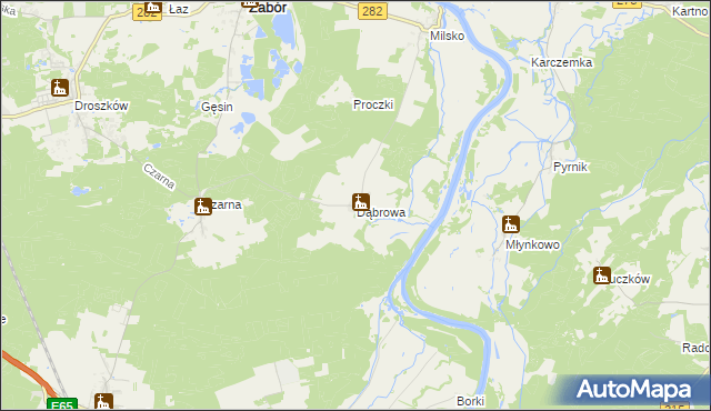 mapa Dąbrowa gmina Zabór, Dąbrowa gmina Zabór na mapie Targeo