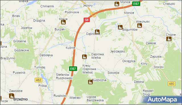 mapa Dąbrowa Wielka gmina Sieradz, Dąbrowa Wielka gmina Sieradz na mapie Targeo