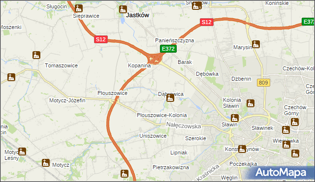 mapa Dąbrowica gmina Jastków, Dąbrowica gmina Jastków na mapie Targeo