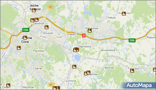 mapa Dąbrowica gmina Mysłakowice, Dąbrowica gmina Mysłakowice na mapie Targeo