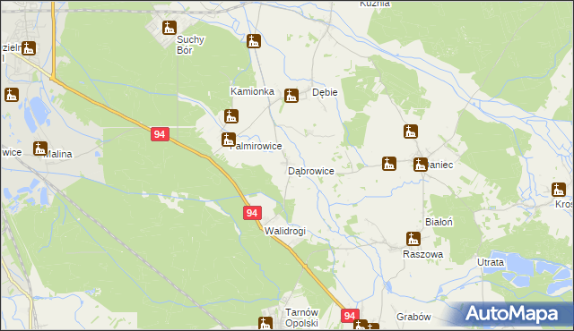 mapa Dąbrowice gmina Chrząstowice, Dąbrowice gmina Chrząstowice na mapie Targeo