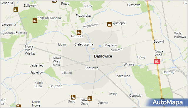 mapa Dąbrowice powiat kutnowski, Dąbrowice powiat kutnowski na mapie Targeo