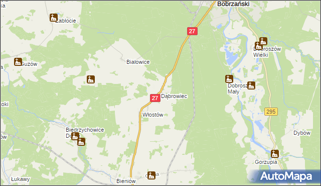 mapa Dąbrowiec gmina Żary, Dąbrowiec gmina Żary na mapie Targeo