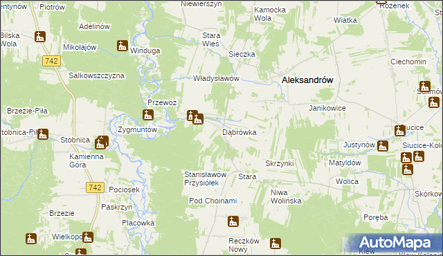 mapa Dąbrówka gmina Aleksandrów, Dąbrówka gmina Aleksandrów na mapie Targeo