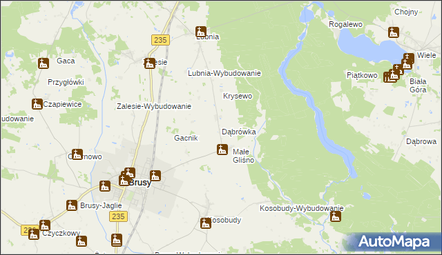 mapa Dąbrówka gmina Brusy, Dąbrówka gmina Brusy na mapie Targeo