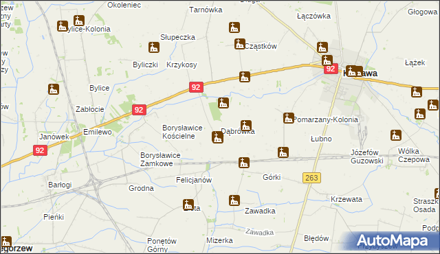 mapa Dąbrówka gmina Kłodawa, Dąbrówka gmina Kłodawa na mapie Targeo