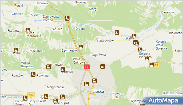 mapa Dąbrówka gmina Lipsko, Dąbrówka gmina Lipsko na mapie Targeo