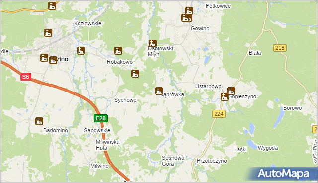 mapa Dąbrówka gmina Luzino, Dąbrówka gmina Luzino na mapie Targeo