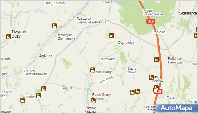 mapa Dąbrówka gmina Potok Wielki, Dąbrówka gmina Potok Wielki na mapie Targeo