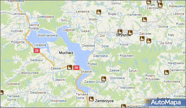 mapa Dąbrówka gmina Stryszów, Dąbrówka gmina Stryszów na mapie Targeo
