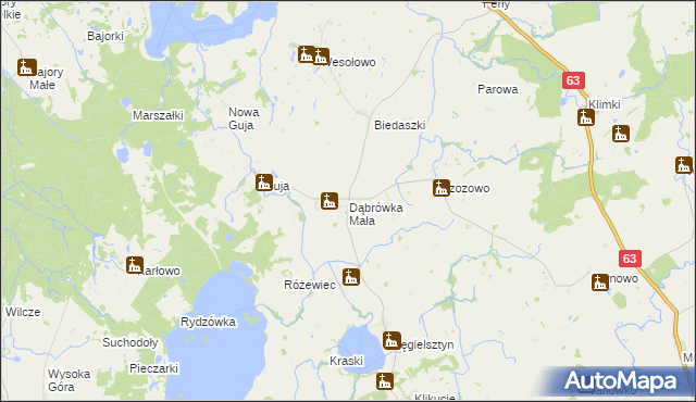 mapa Dąbrówka Mała gmina Węgorzewo, Dąbrówka Mała gmina Węgorzewo na mapie Targeo