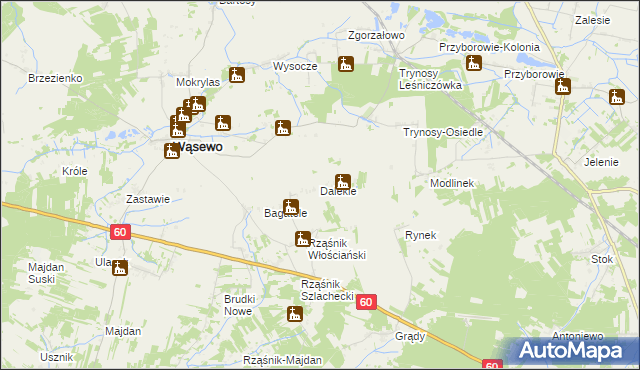 mapa Dalekie gmina Wąsewo, Dalekie gmina Wąsewo na mapie Targeo