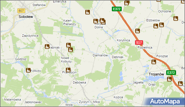 mapa Damianów, Damianów na mapie Targeo