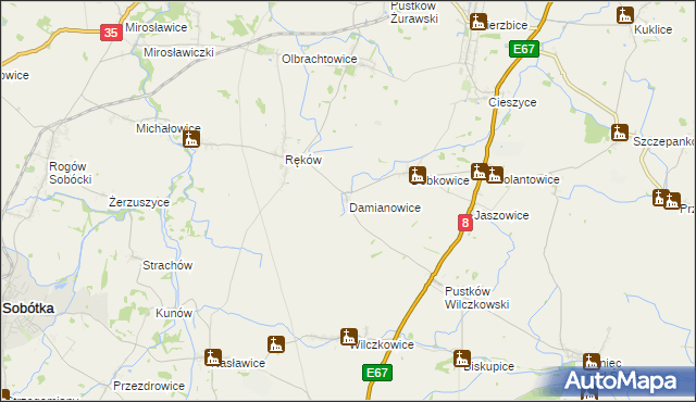 mapa Damianowice, Damianowice na mapie Targeo