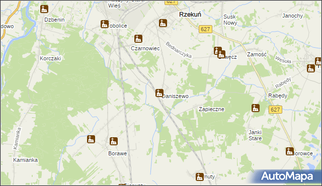 mapa Daniszewo gmina Rzekuń, Daniszewo gmina Rzekuń na mapie Targeo