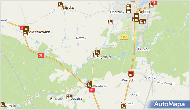 mapa Dargomyśl gmina Dębno, Dargomyśl gmina Dębno na mapie Targeo