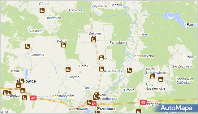 mapa Dęba gmina Ręczno, Dęba gmina Ręczno na mapie Targeo