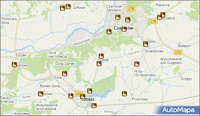 mapa Dębe gmina Lubasz, Dębe gmina Lubasz na mapie Targeo