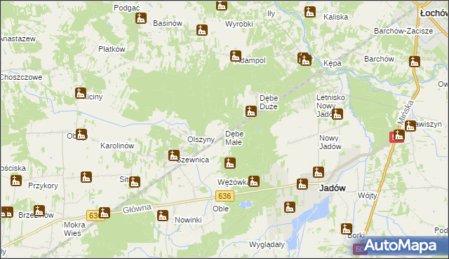 mapa Dębe Małe gmina Jadów, Dębe Małe gmina Jadów na mapie Targeo