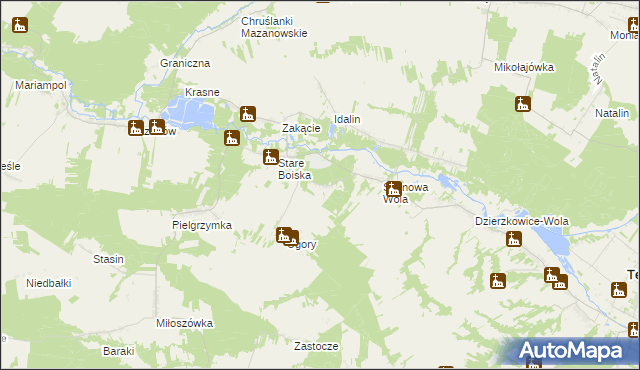 mapa Dębina gmina Dzierzkowice, Dębina gmina Dzierzkowice na mapie Targeo