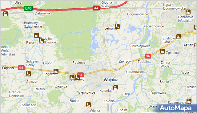 mapa Dębina Zakrzowska, Dębina Zakrzowska na mapie Targeo