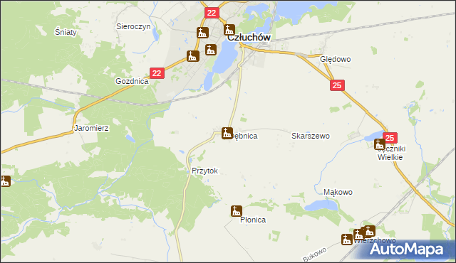 mapa Dębnica gmina Człuchów, Dębnica gmina Człuchów na mapie Targeo