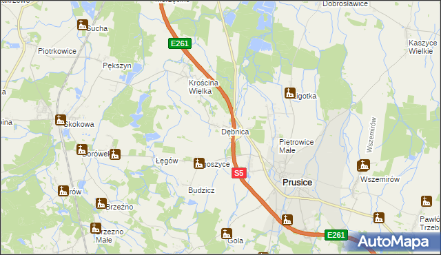 mapa Dębnica gmina Prusice, Dębnica gmina Prusice na mapie Targeo