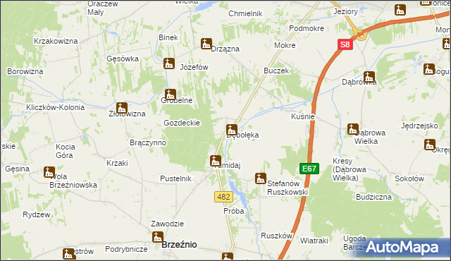 mapa Dębołęka gmina Brzeźnio, Dębołęka gmina Brzeźnio na mapie Targeo