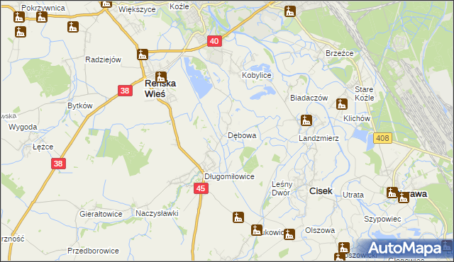 mapa Dębowa gmina Reńska Wieś, Dębowa gmina Reńska Wieś na mapie Targeo