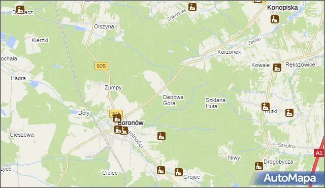 mapa Dębowa Góra gmina Boronów, Dębowa Góra gmina Boronów na mapie Targeo
