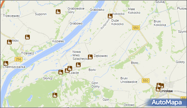 mapa Dębowiec gmina Dąbrowa Chełmińska, Dębowiec gmina Dąbrowa Chełmińska na mapie Targeo